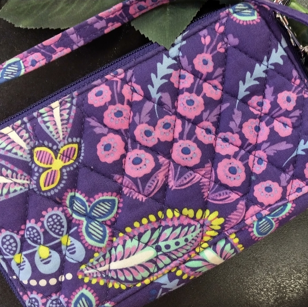 New Vera Bradley Purple Batik Leaves Crossbody Handbag Purse D24